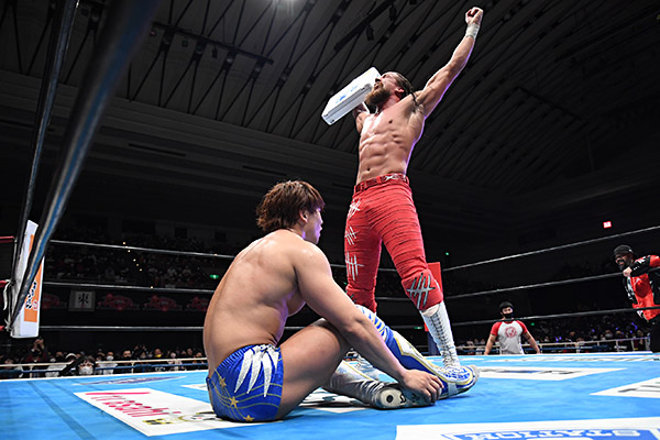 Jay White after winning the IWGP Right To Challenge Briefcase from G1 Winner Kota Ibushi