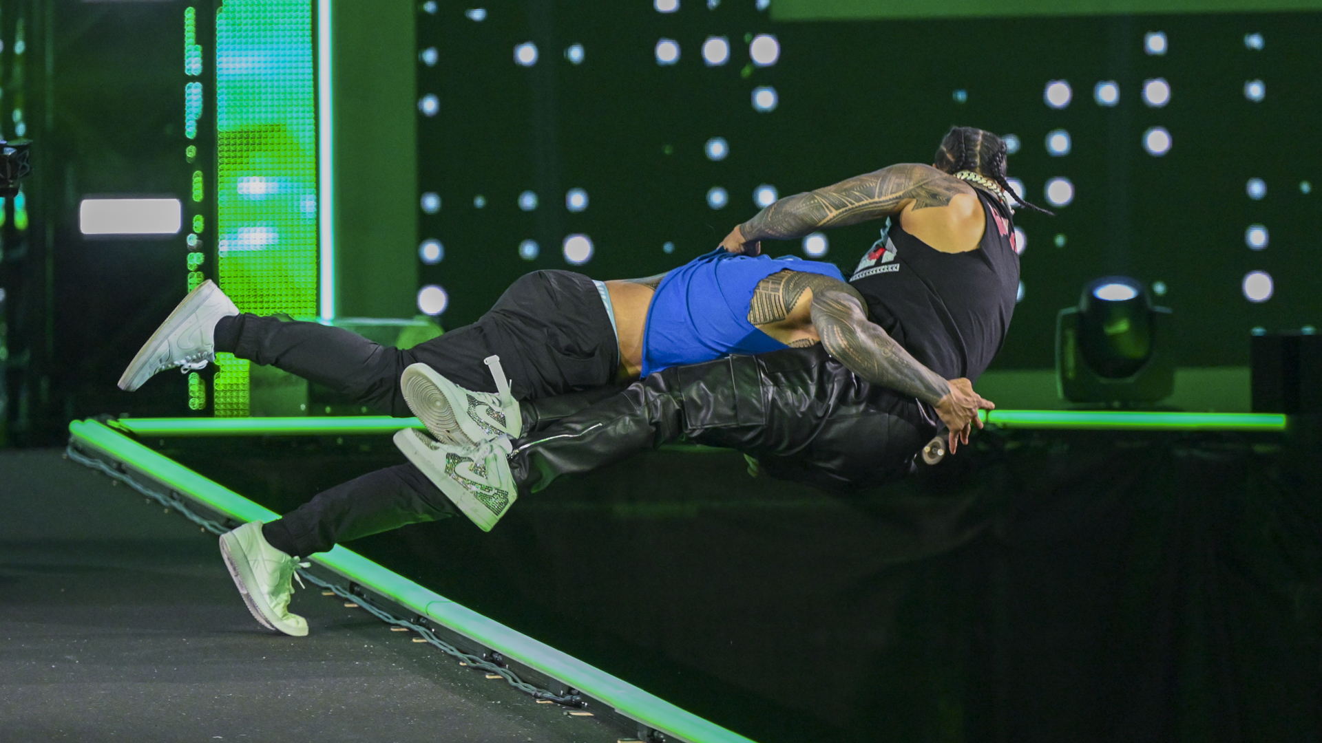 Jey Uso Spears Jimmy Uso Off The Stage at Wrestlemania 40