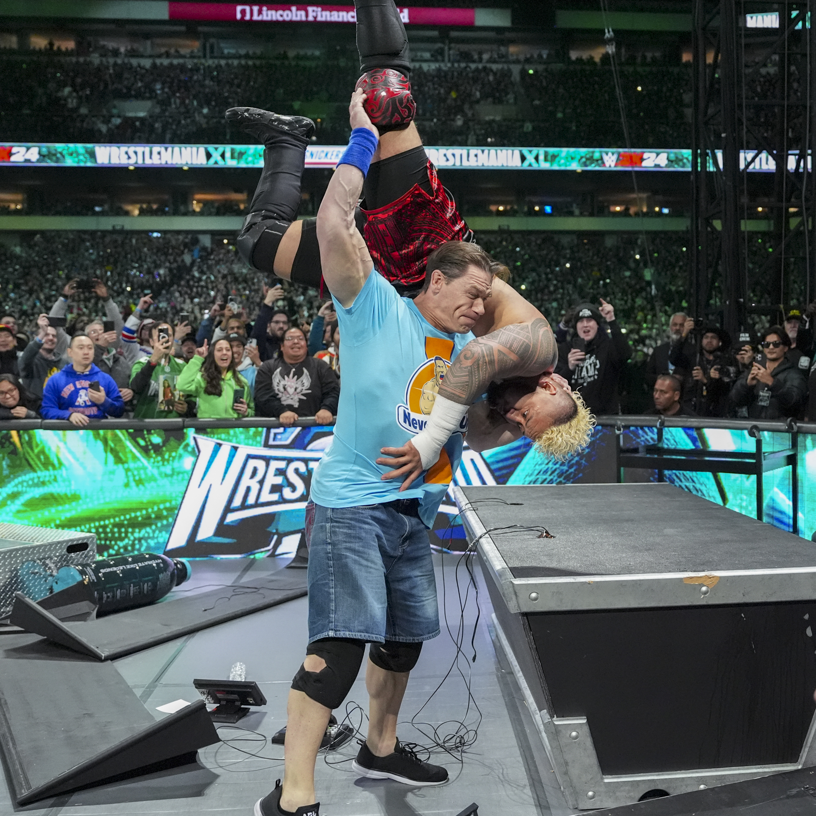 John Cena Hits An Attitude Adjustment on Solo Sikoa at Wrestlemania 40